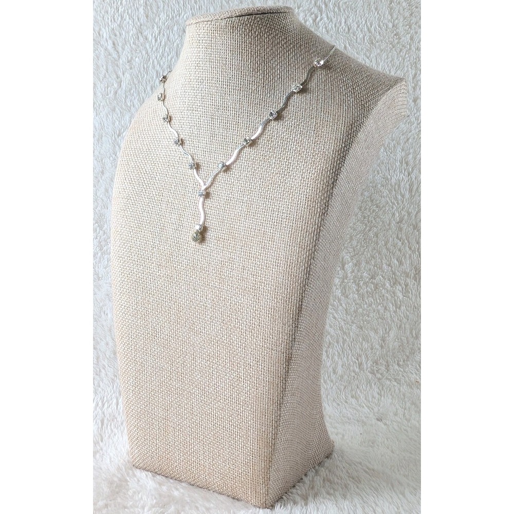 Silver Tone Rhinestone Y Necklace Adjustable Drop Crystal Station Necklace